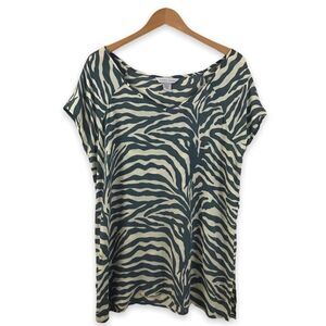 Nomadic Traders Women's XL Cap Sleeve Zebra Print Top Gray Cream Animal Print